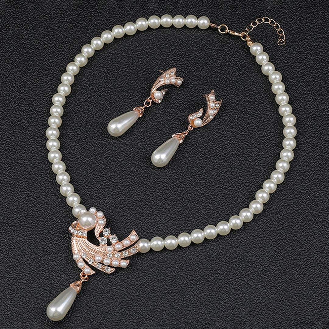 1 Set Women Earrings Pearl Necklace Jewelry Accessory Image 4
