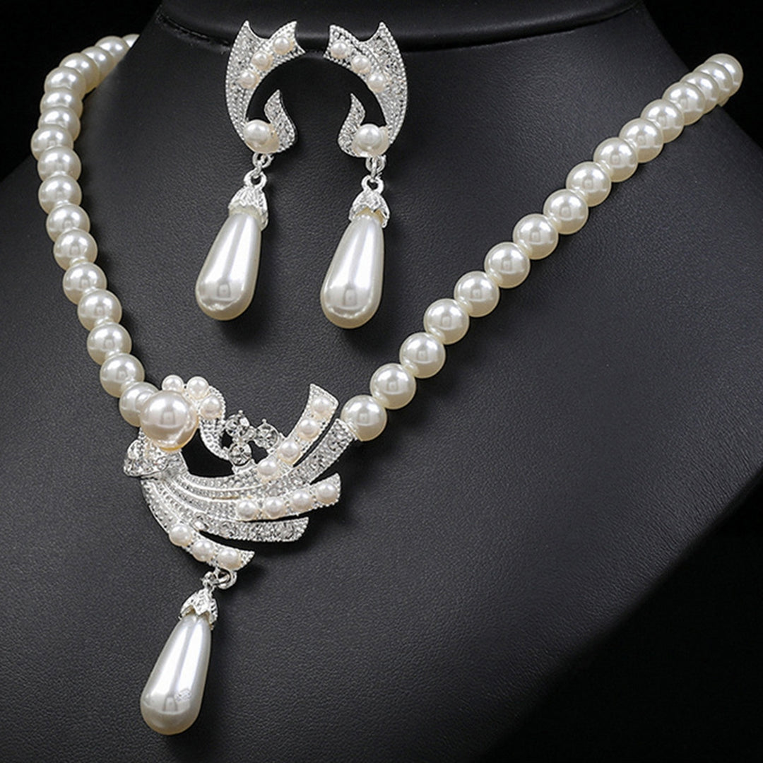 1 Set Women Earrings Pearl Necklace Jewelry Accessory Image 8