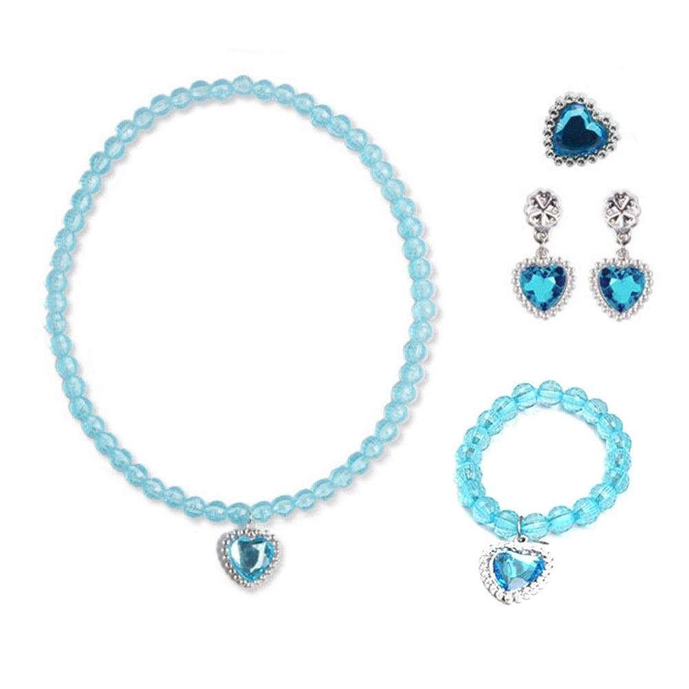 1 Set Girls Necklace Toy Colored Beaded Elegant Pretend Play Rhinestone Love Heart Bracelet Earring Ring Kit Princess Image 2