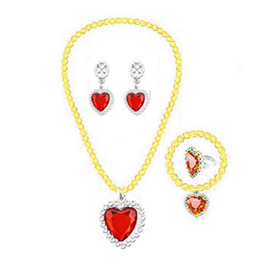 1 Set Girls Necklace Toy Colored Beaded Elegant Pretend Play Rhinestone Love Heart Bracelet Earring Ring Kit Princess Image 3