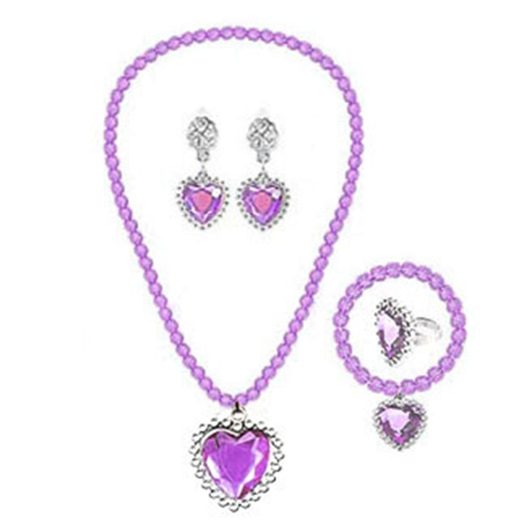 1 Set Girls Necklace Toy Colored Beaded Elegant Pretend Play Rhinestone Love Heart Bracelet Earring Ring Kit Princess Image 4
