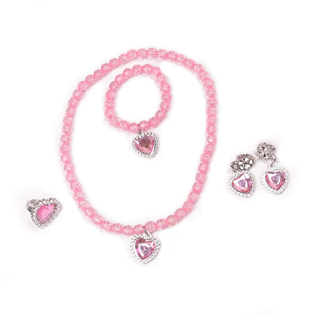 1 Set Girls Necklace Toy Colored Beaded Elegant Pretend Play Rhinestone Love Heart Bracelet Earring Ring Kit Princess Image 6