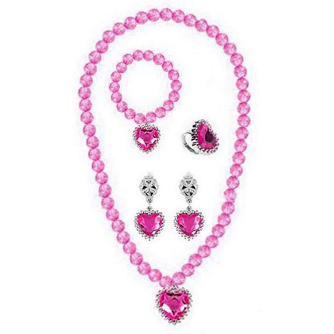 1 Set Girls Necklace Toy Colored Beaded Elegant Pretend Play Rhinestone Love Heart Bracelet Earring Ring Kit Princess Image 7