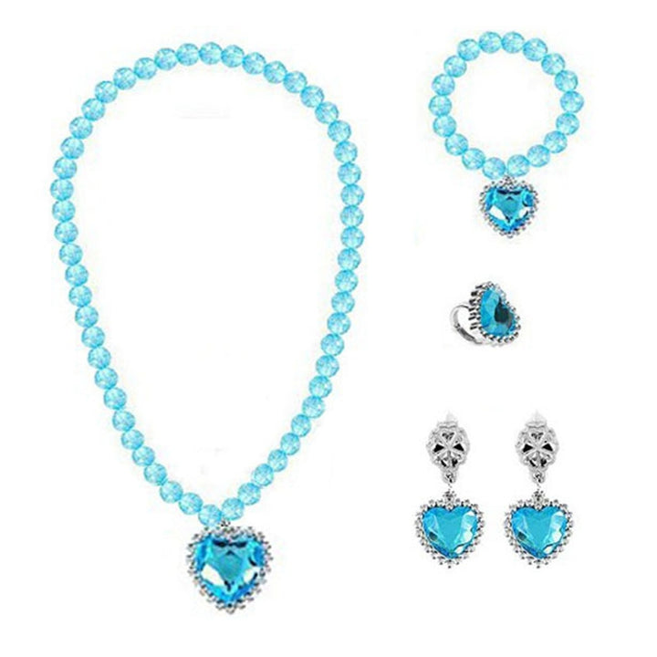 1 Set Girls Necklace Toy Colored Beaded Elegant Pretend Play Rhinestone Love Heart Bracelet Earring Ring Kit Princess Image 11