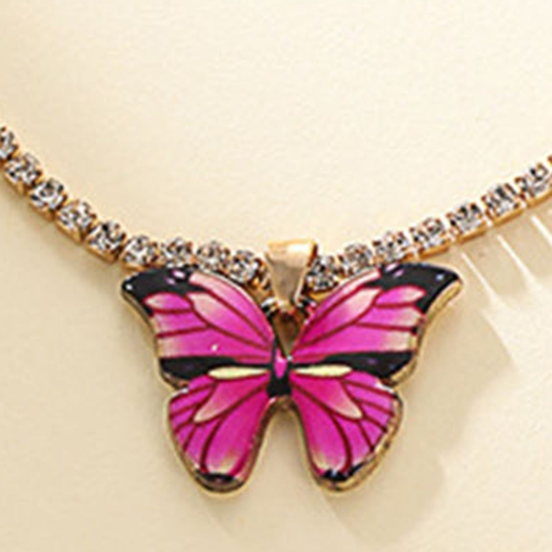 3Pcs/Set Party Jewelry Faux Pearl Dark Pink Butterfly Electroplating Jewelry Set Necklace Earrings Bracelet Women Image 8