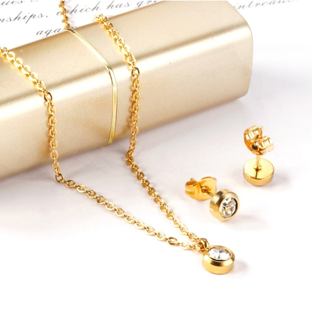 1 Set Necklace Earrings with Style Classic Minimalist Round Pendant Jewelry Set for Women Faux Crystal Necklace And Image 3