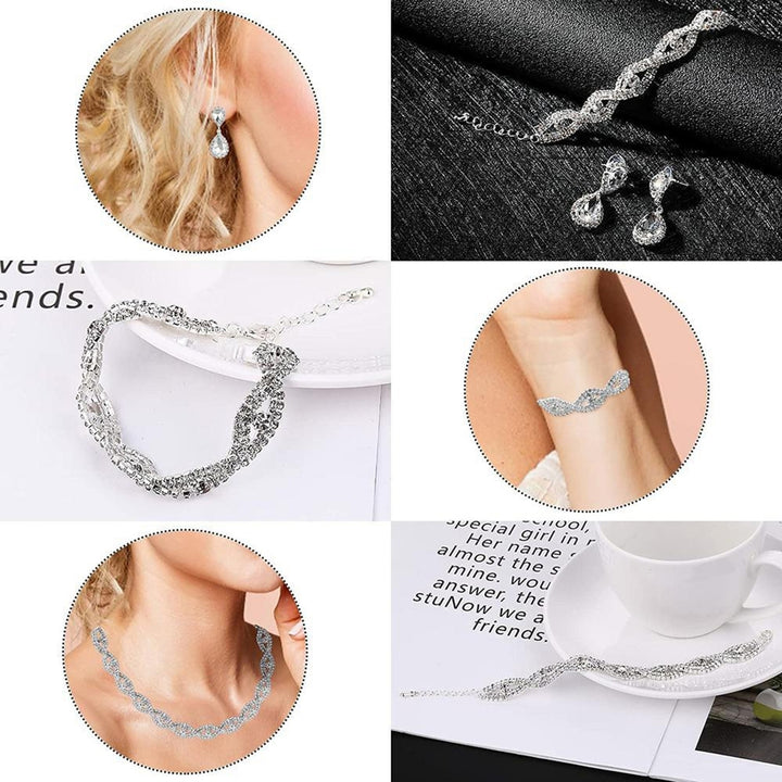 3Pcs Jewelry Set Rhinestone Teardrop Pendant Faux Crystal Choker Necklace Bracelet Earrings Wedding Party Accessory Image 8