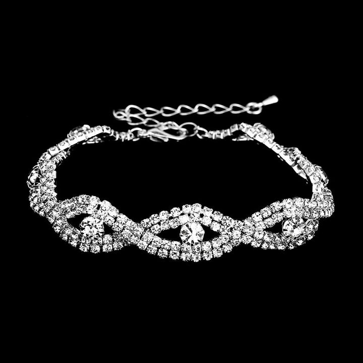 3Pcs Jewelry Set Rhinestone Teardrop Pendant Faux Crystal Choker Necklace Bracelet Earrings Wedding Party Accessory Image 11