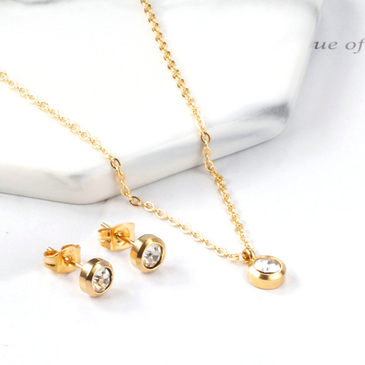 1 Set Necklace Earrings with Style Classic Minimalist Round Pendant Jewelry Set for Women Faux Crystal Necklace And Image 8