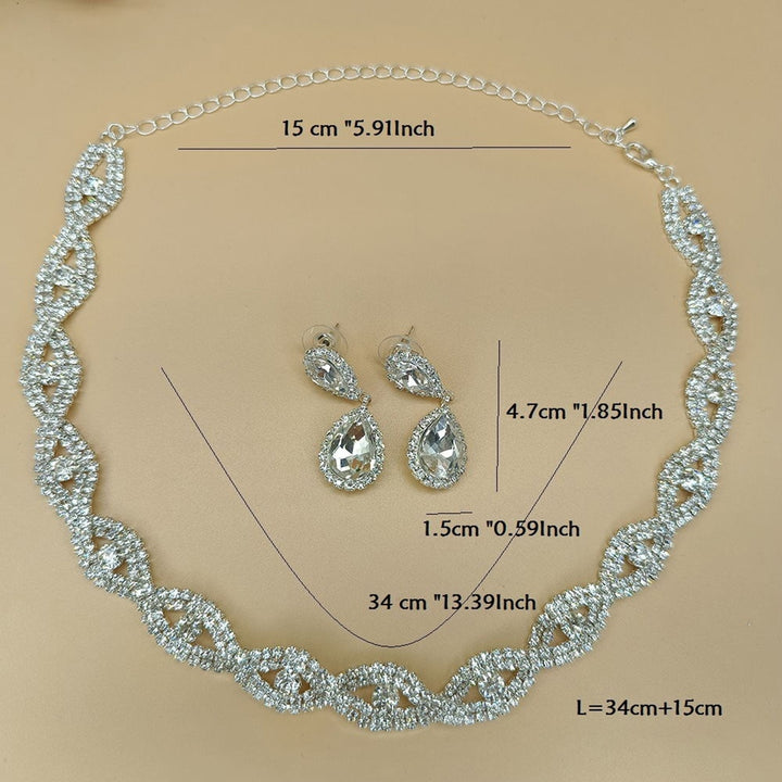3Pcs Jewelry Set Rhinestone Teardrop Pendant Faux Crystal Choker Necklace Bracelet Earrings Wedding Party Accessory Image 12