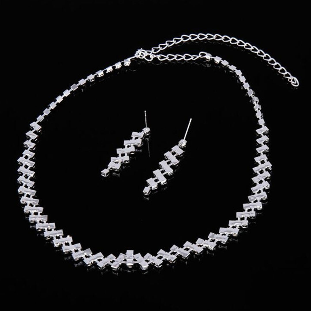 1 Set Bride Necklace Sparkling Rhinestone Elegant Luxury Hypoallergenic Women Girls Stud Earrings Wedding Jewelry Gift Image 7
