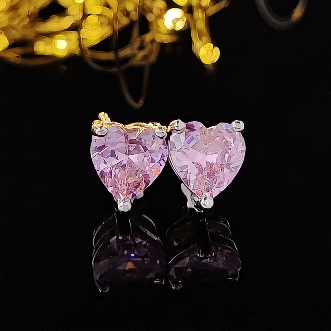 Women Earring Necklace Set Pink Rhinestone Heart Shape Pendant Stainless Ear Neck Decoration Jewelry Prom Wedding Party Image 6