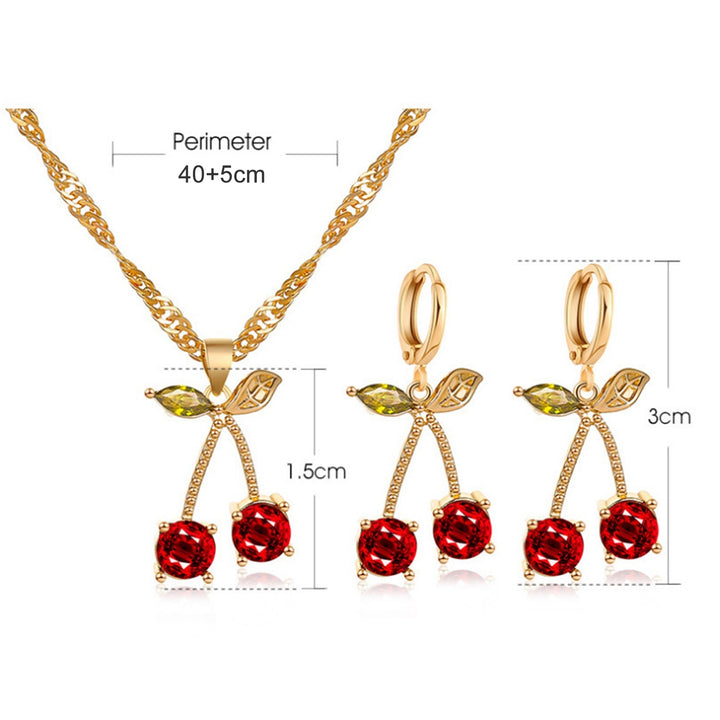 1 Set Necklace Earring Suit Cute Gemstone Cherry Womens Simple Versatile Faux Crystal Necklace Accessories Image 6