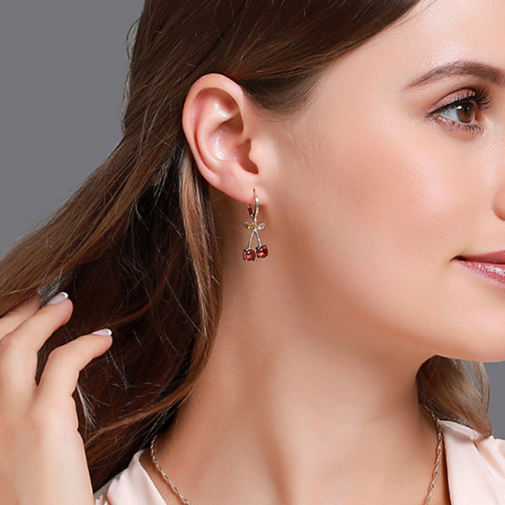 1 Set Necklace Earring Suit Cute Gemstone Cherry Womens Simple Versatile Faux Crystal Necklace Accessories Image 8