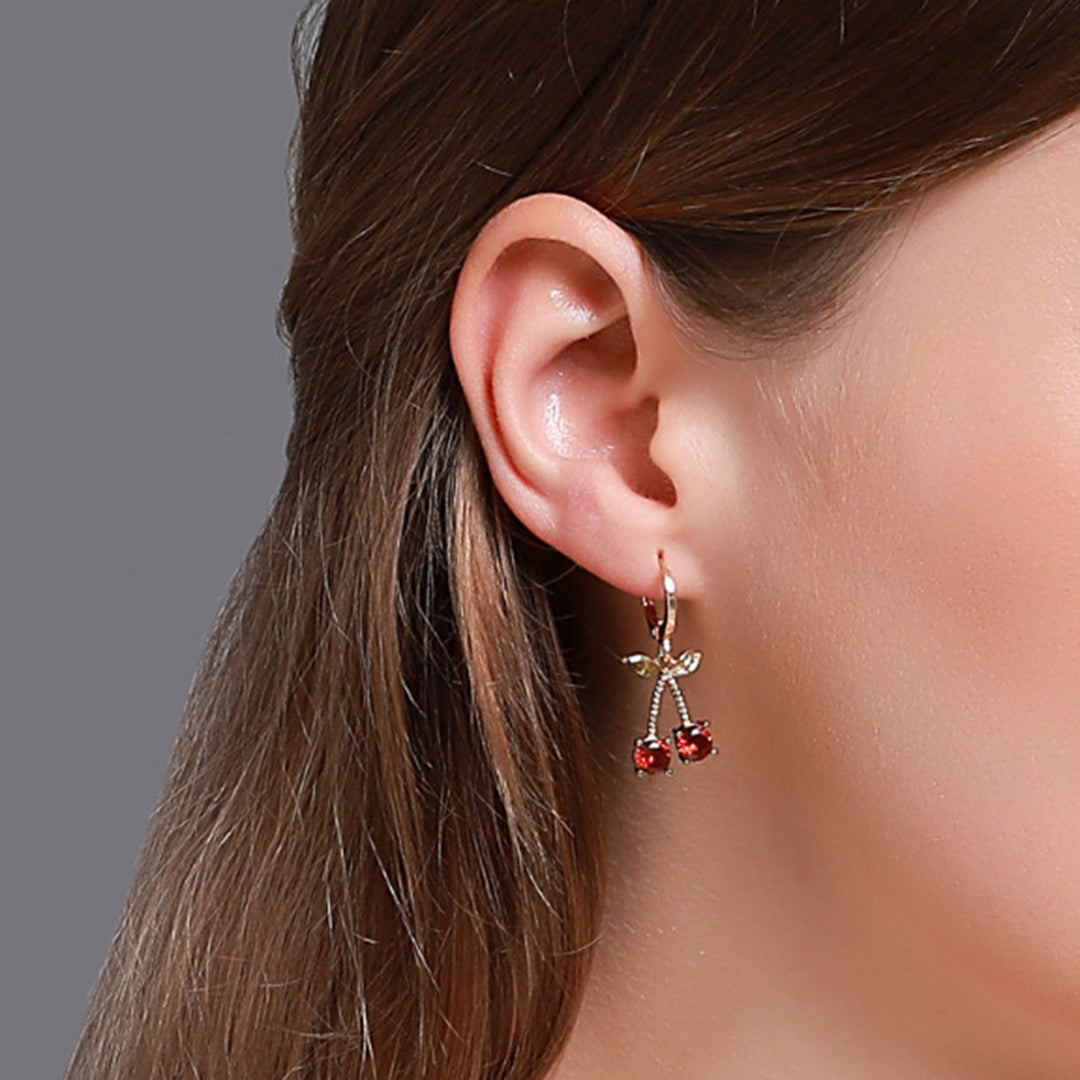 1 Set Necklace Earring Suit Cute Gemstone Cherry Womens Simple Versatile Faux Crystal Necklace Accessories Image 9