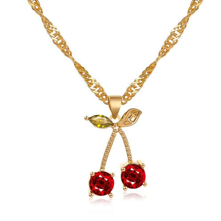 1 Set Necklace Earring Suit Cute Gemstone Cherry Womens Simple Versatile Faux Crystal Necklace Accessories Image 12