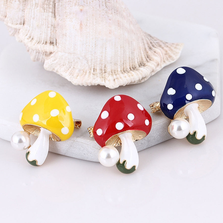 Unisex Brooch Pin Mushroom Faux Pearl Jewelry Plant Appearance Electroplating Badge Clothes Decor Image 1