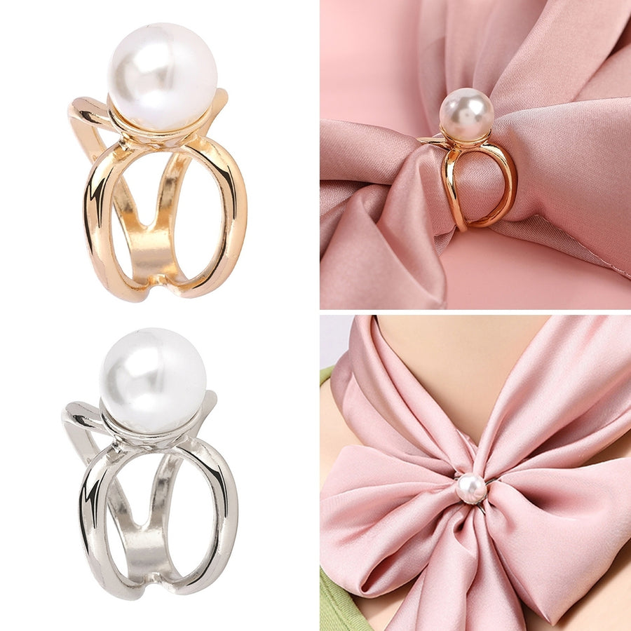 Stylish Geometric Silk Scarf Buckle Faux Pearl Light Luxury Exquisite Trendy Belt Scarf Buckle Outfit Accessory Image 1