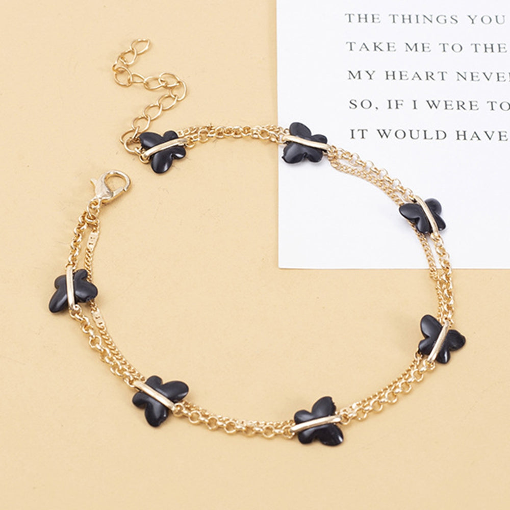 Women Anklet Two Layers Heart Chain Electroplating Adjustable Anklet Fashion Jewelry Image 2