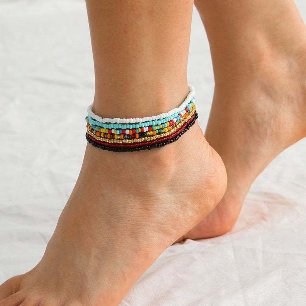 7Pcs/Set Bohemia Style Colorful Beads Anklets Handmade Creative Elastic Summer Beach Anklet Foot Chains Jewelry Gift Image 2