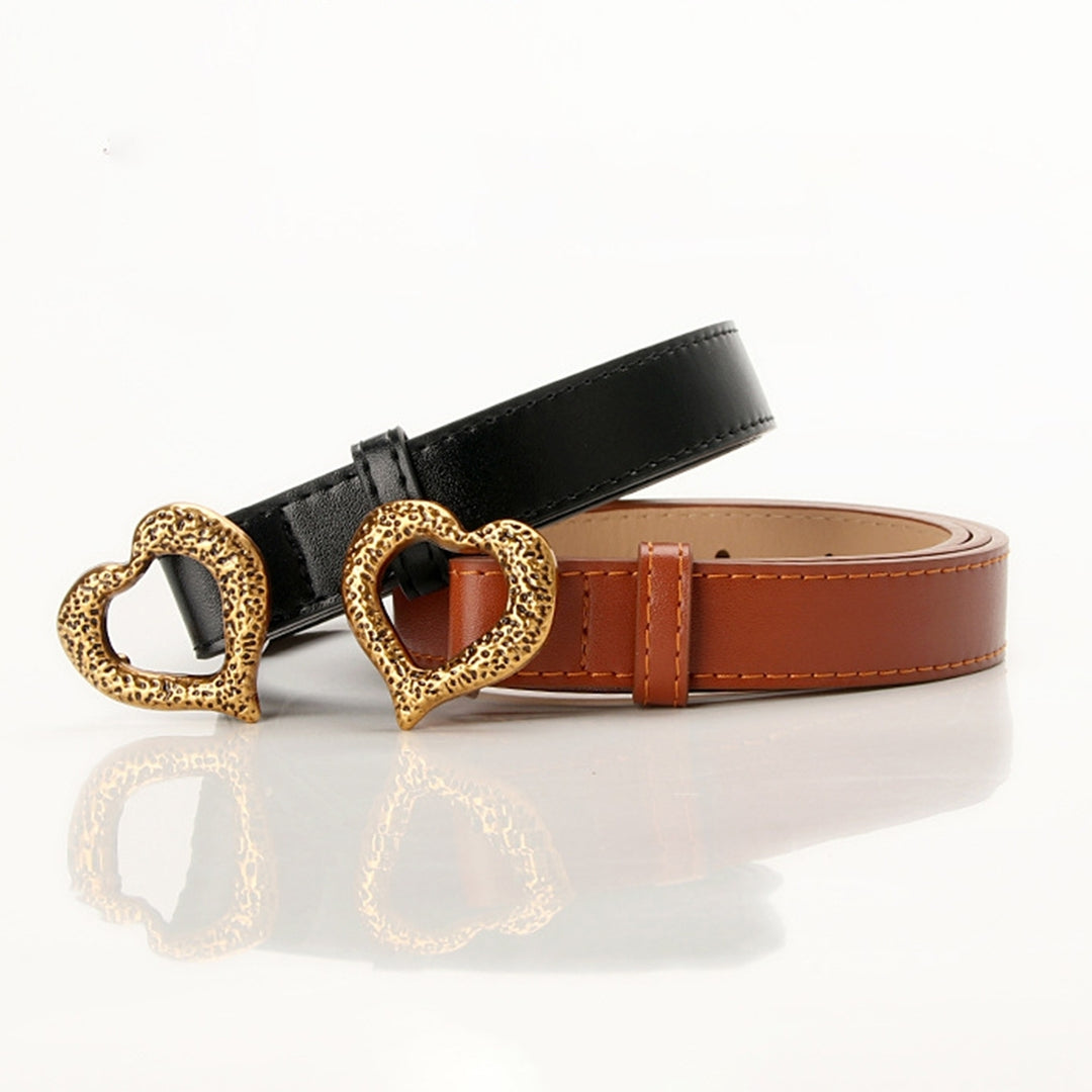 Heart Buckle Belt Easy to Use Comfy Faux Leather Metal Heart Buckle Waistband for Lady Image 10