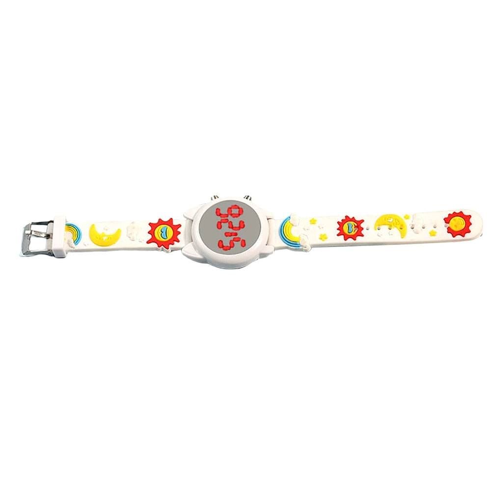 Electronic Watch LED Round Soft Band Adjustable Gift Boys Girls Unisex Cartoon Sun Moon Rainbow Strap Kids Watch Image 2