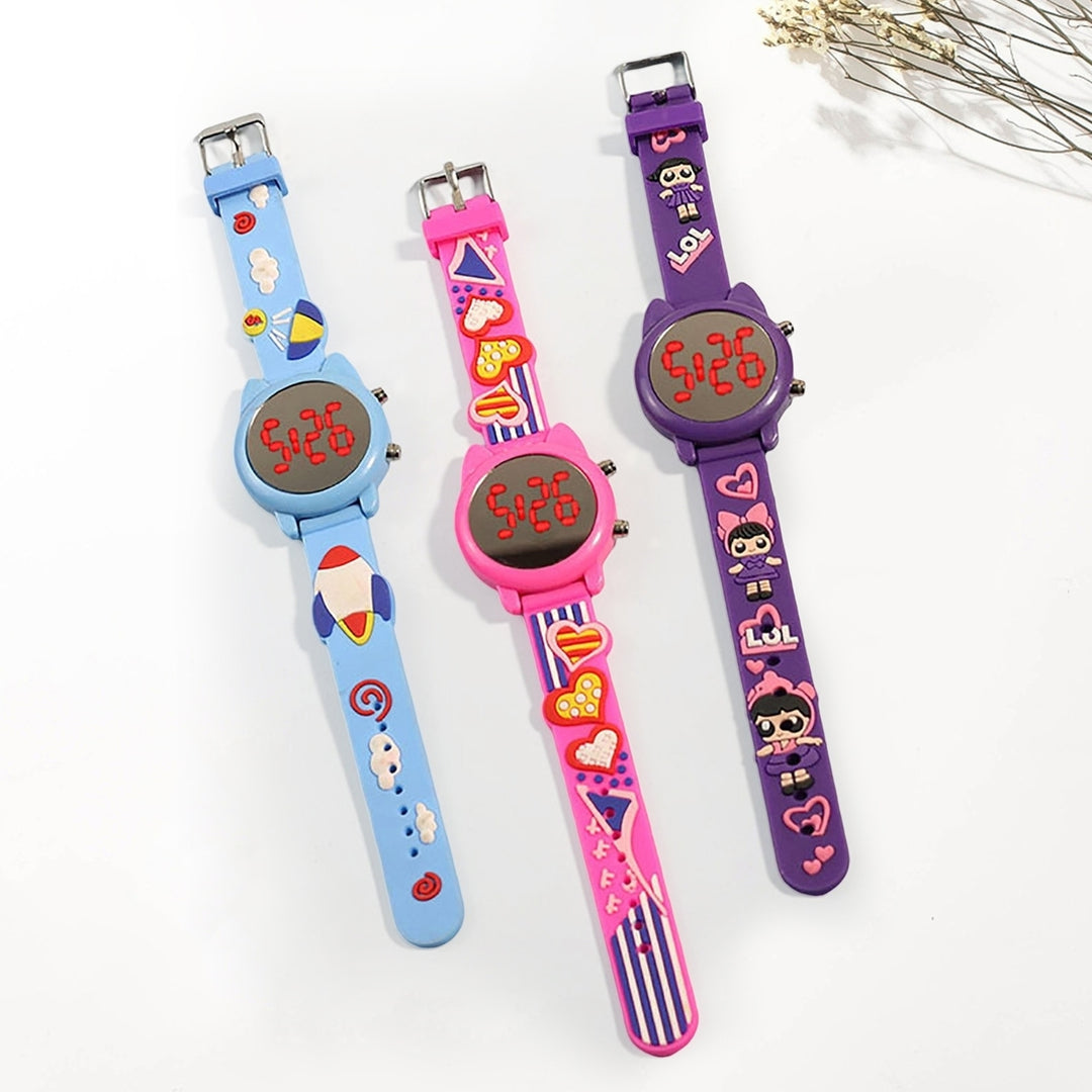 Electronic Watch LED Round Soft Band Adjustable Gift Boys Girls Unisex Cartoon Sun Moon Rainbow Strap Kids Watch Image 8