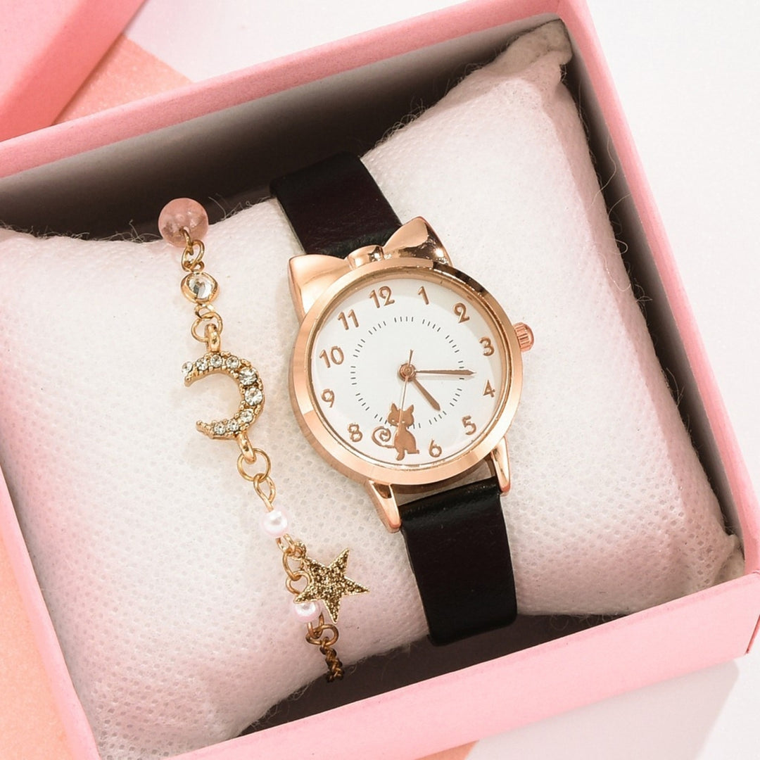 Women Watch Adjustable Round Dial Watch Set for Dating Image 12