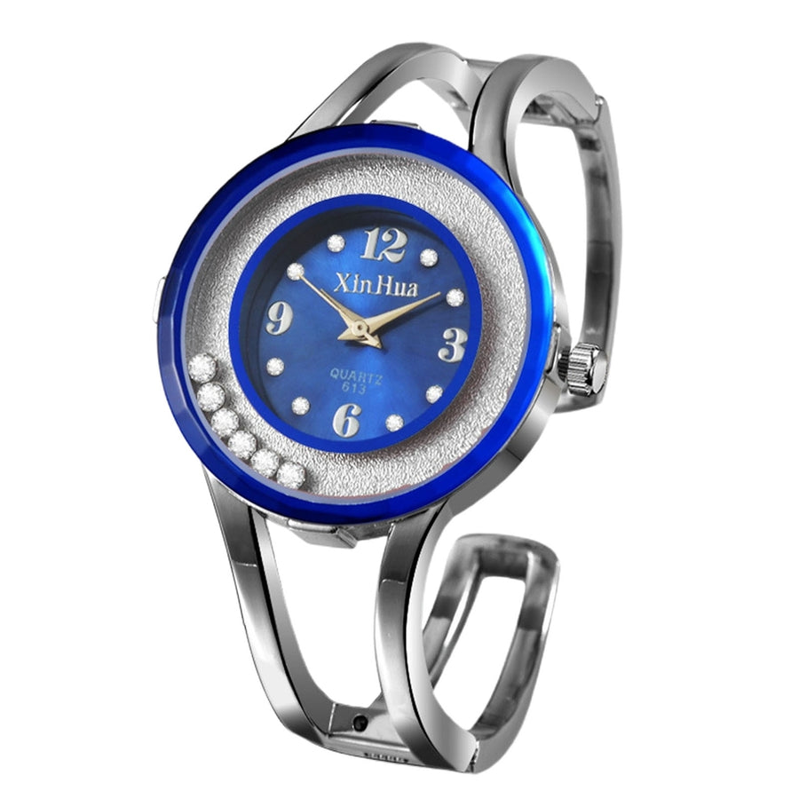 Quartz Watch Round Dial Rhinestones Universal Anti-Corrosion Roman Numeral Wrist Watch for Business Image 1