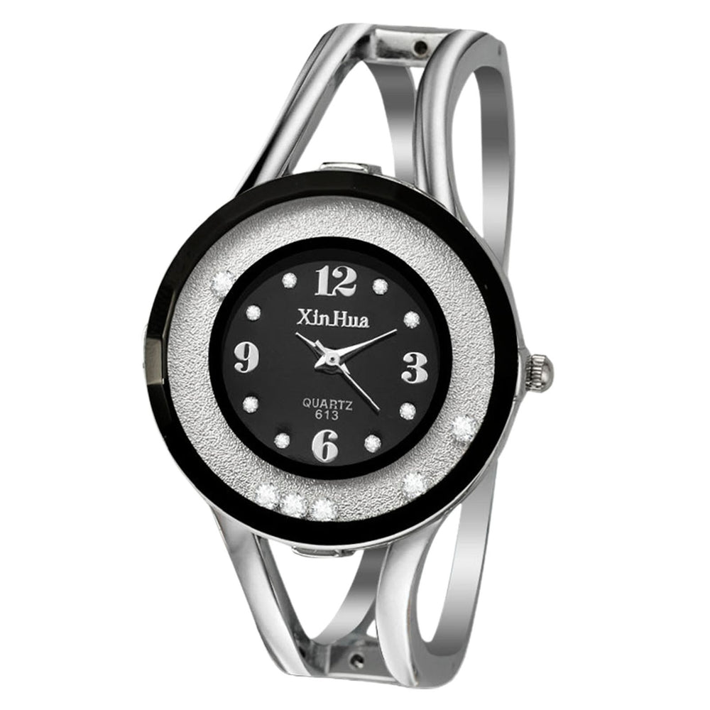 Quartz Watch Round Dial Rhinestones Universal Anti-Corrosion Roman Numeral Wrist Watch for Business Image 2
