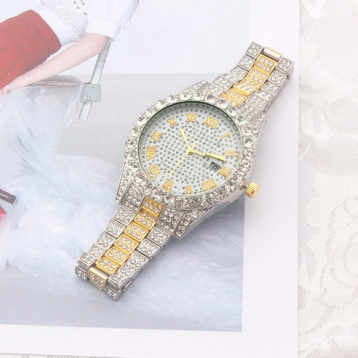 Women Watch Shiny Rhinestone Inlaid Stainless Round Dial Quartz Movement Color Matching Decorative Lady Wristwatch Image 6