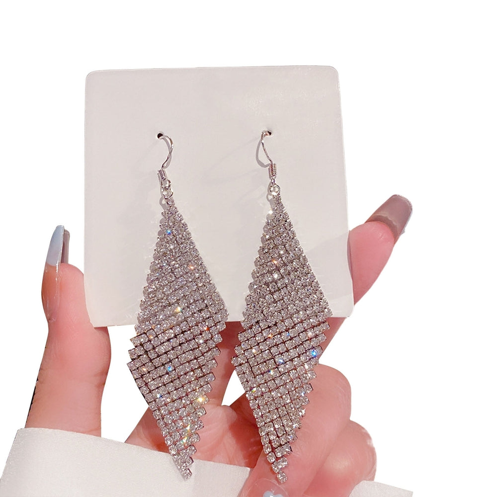 1 Pair Bowknot Shape Shining Rhinestones Lady Earrings Heart Imitation Pearls Tassel Dangle Earrings Jewelry Accessory Image 2