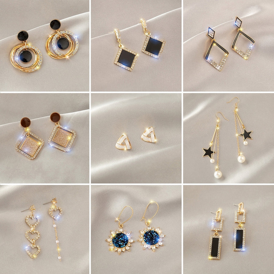 1 Pair Dangle Earrings Heart Rhinestones Jewelry Korean Style Faux Pearls Stud Earrings Birthday Gifts Image 1
