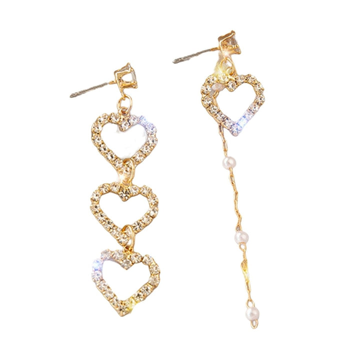 1 Pair Dangle Earrings Heart Rhinestones Jewelry Korean Style Faux Pearls Stud Earrings Birthday Gifts Image 1