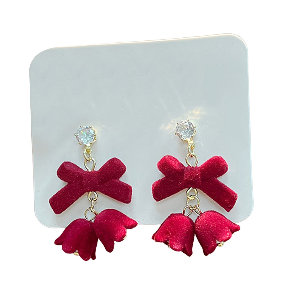 1 Pair Women Earrings All-match Anti-fade Ear Decoration Festive Touch Red Bow Dangle Flower Heart Earrings for Everyday Image 6