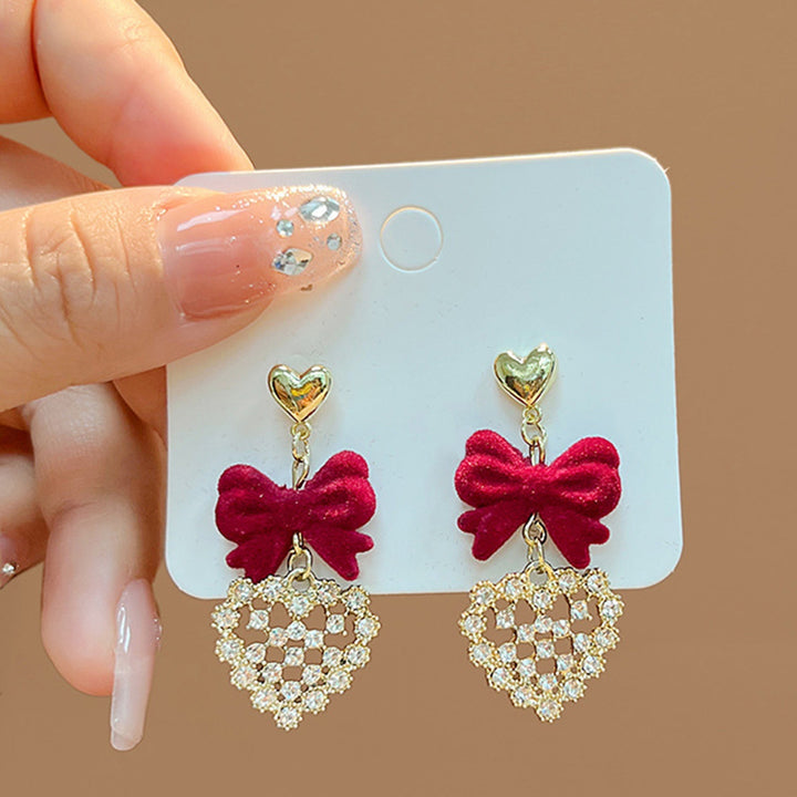 1 Pair Women Earrings All-match Anti-fade Ear Decoration Festive Touch Red Bow Dangle Flower Heart Earrings for Everyday Image 11