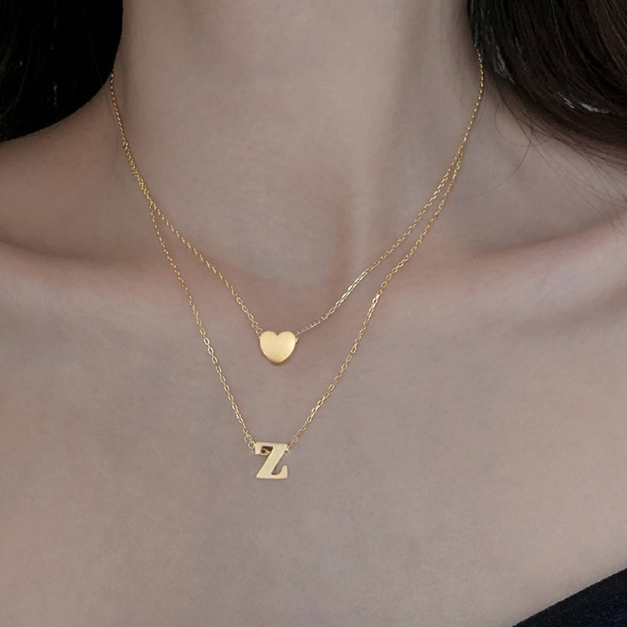 Women Necklace Solid Color Polished Double-layer Letter Shape Anti-deformed Lady Pendant Gift Image 1
