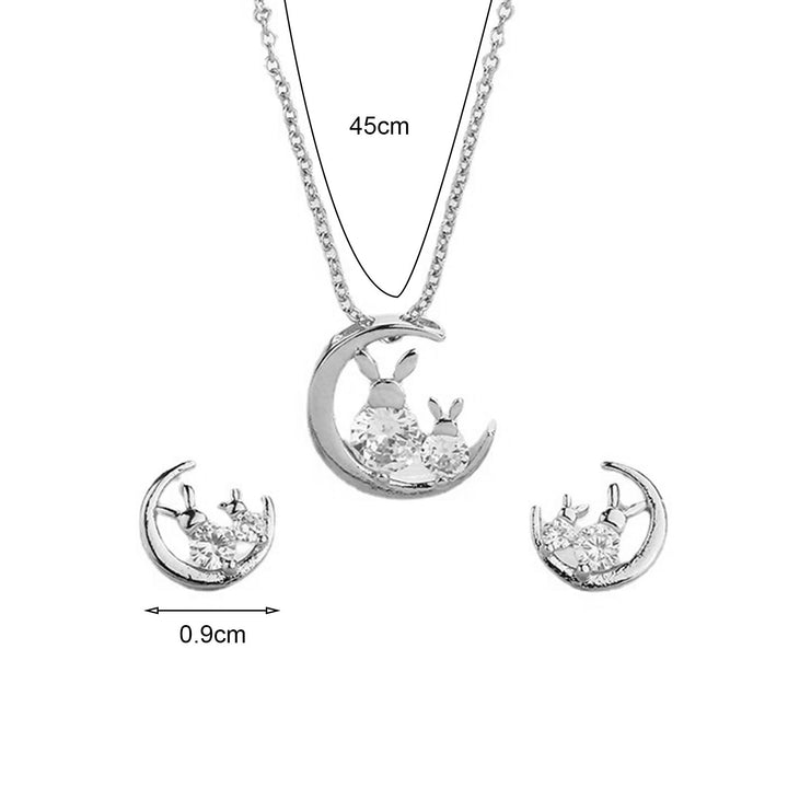 Stud Earrings Sweet Glitter Korean Style Rabbit Moon Inlaid Rhinestone Pendant Necklace Ear Studs Jewelry Accessory Image 7