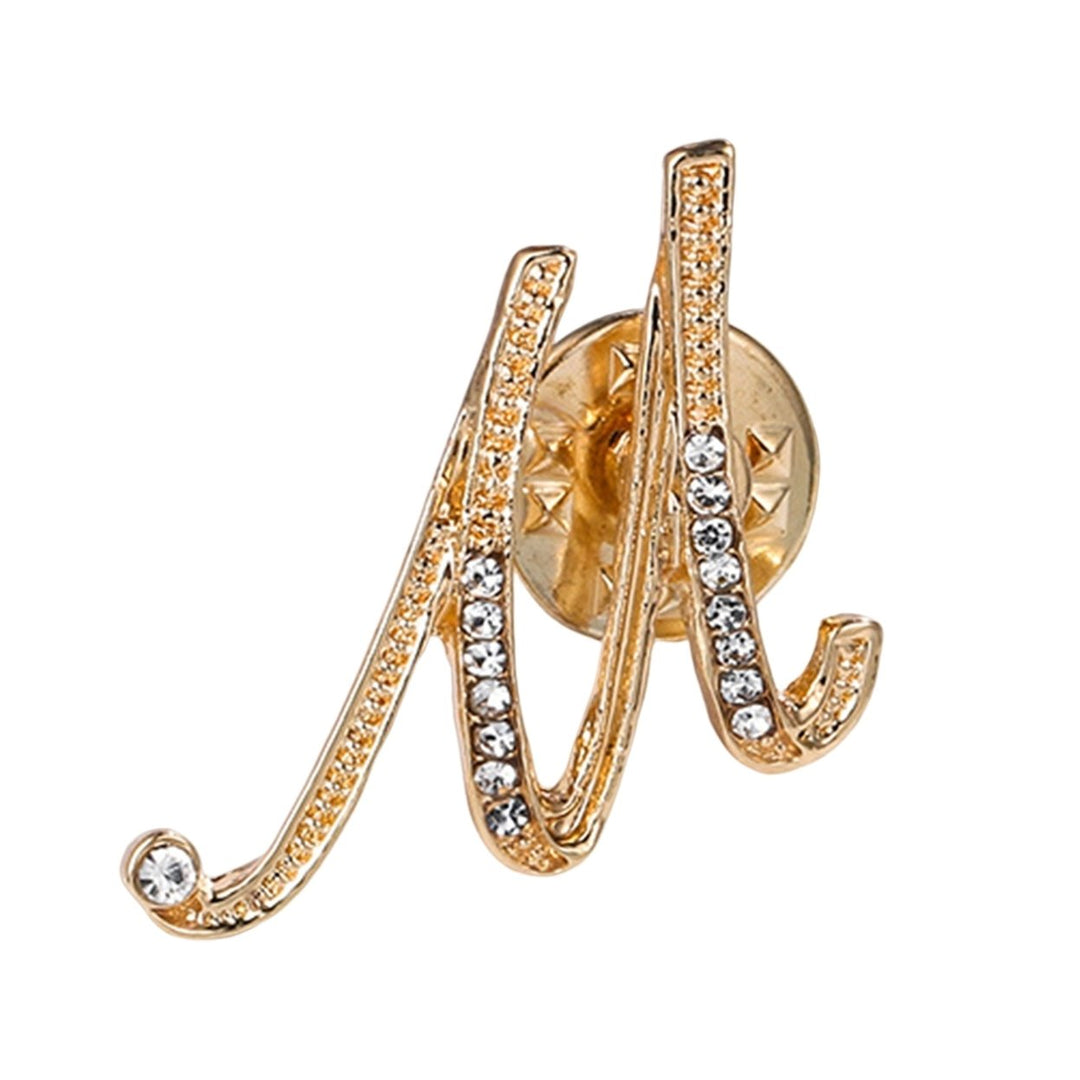 Badge Pin Shiny Rhinestones High Gloss Geometric Personality Dress Up Jewelry 26 English Letters Lapel Pin Women Jewelry Image 1