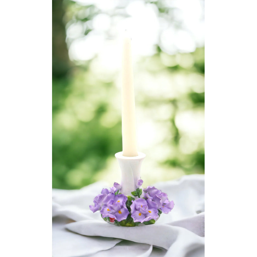 Ceramic 7/8" Tapper Candle Holder with Iris FlowersHome DcorMomKitchen DcorWedding Dcor, Image 1