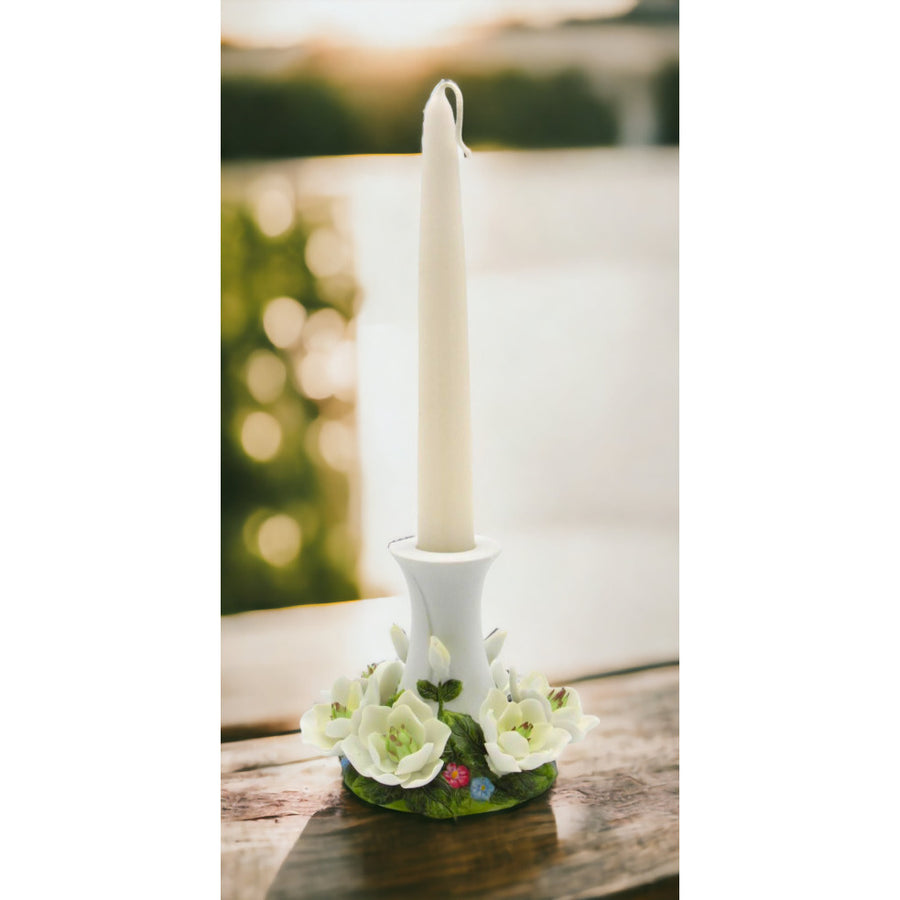 Ceramic 7/8" Tapper Candle Holder with Magnolia FlowersHome DcorMomKitchen DcorWedding Dcor, Image 1