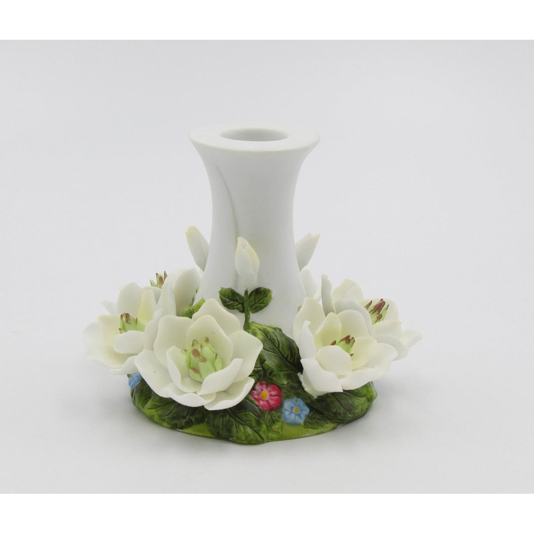 Ceramic 7/8" Tapper Candle Holder with Magnolia FlowersHome DcorMomKitchen DcorWedding Dcor, Image 3