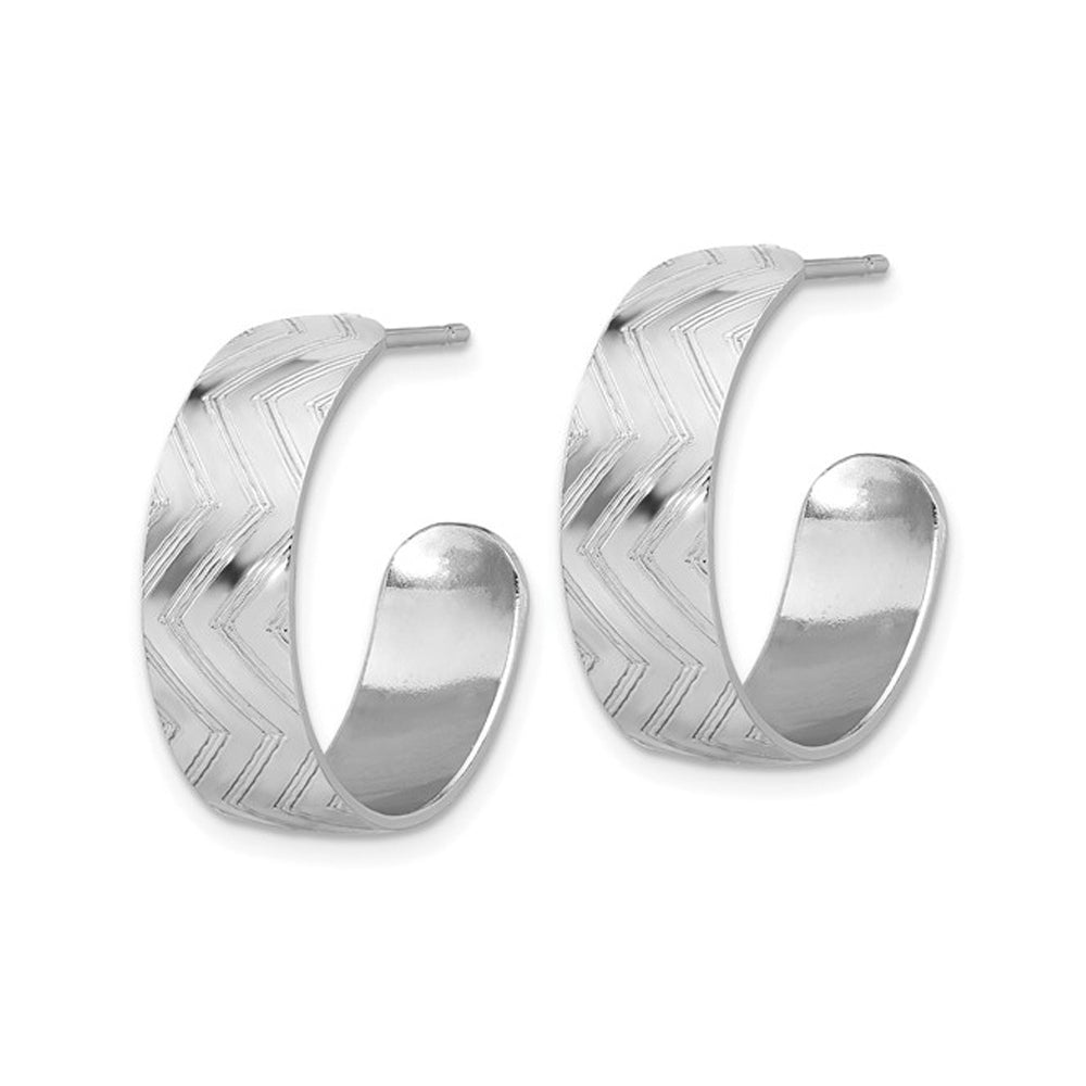 Sterling silver Etched Polished C-Hoop Earrings (7/8 inch) Image 4