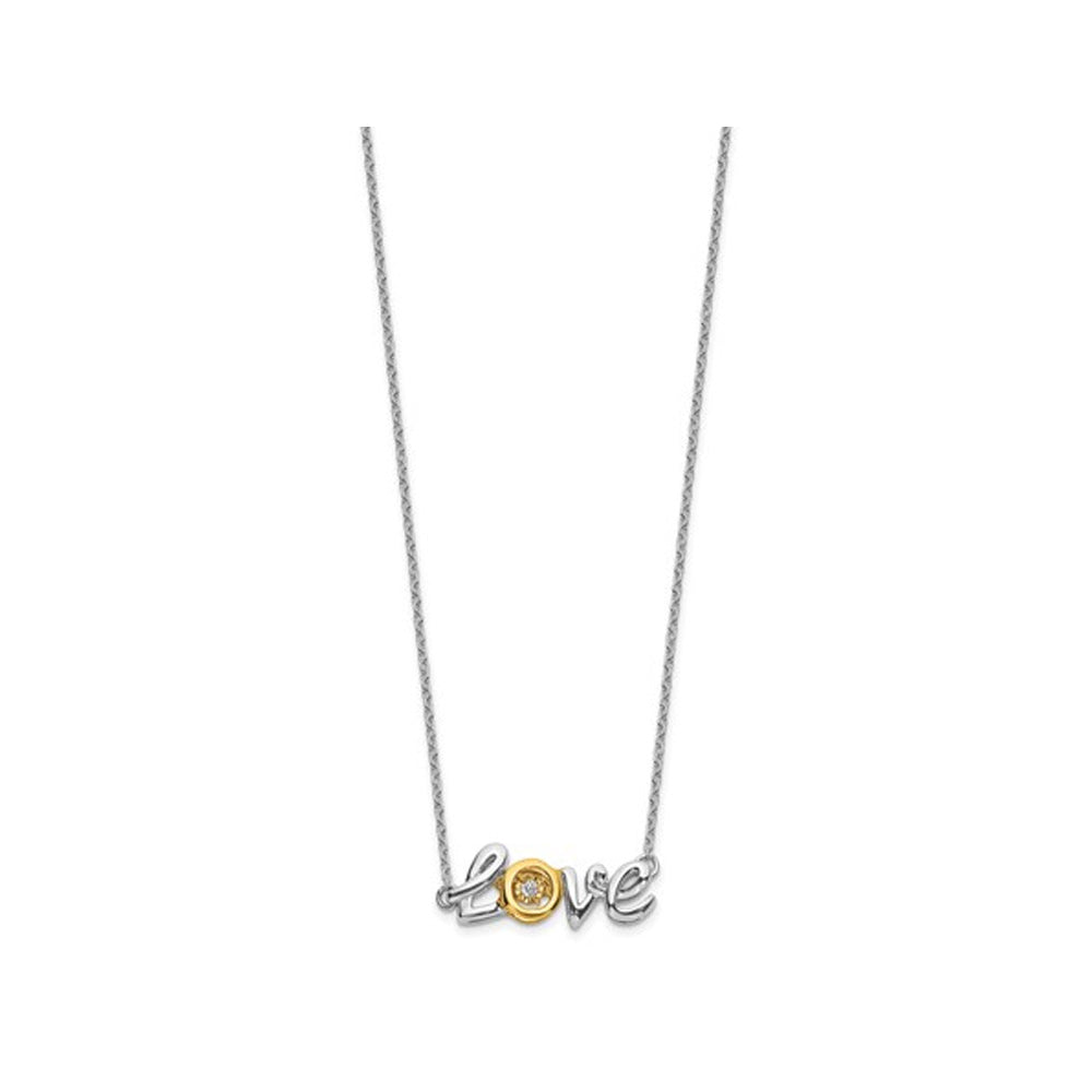 14K White and Yellow Gold LOVE Necklace with Accent Diamond Image 2