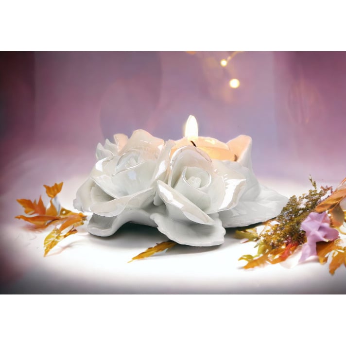Ceramic White Rose Tealight Candle HolderWedding Dcor or GiftAnniversary Dcor or GiftHome Dcor, Image 1