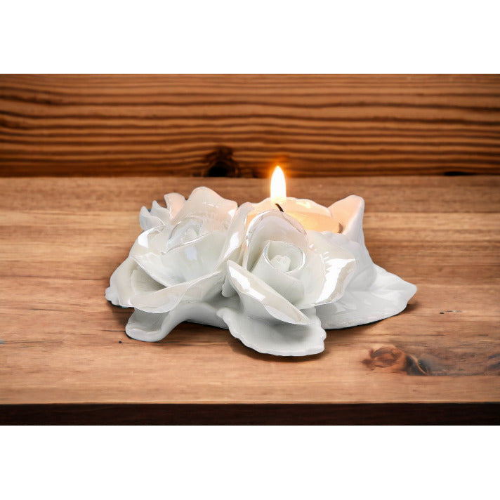 Ceramic White Rose Tealight Candle HolderWedding Dcor or GiftAnniversary Dcor or GiftHome Dcor, Image 2