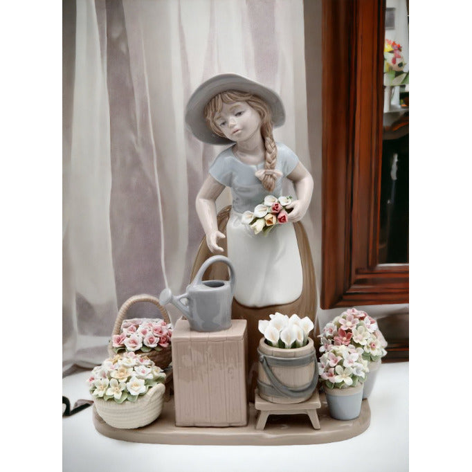 Ceramic Girl with Flower Baskets FigurineHome DcorMomFarmhouse Kitchen Dcor, Image 1
