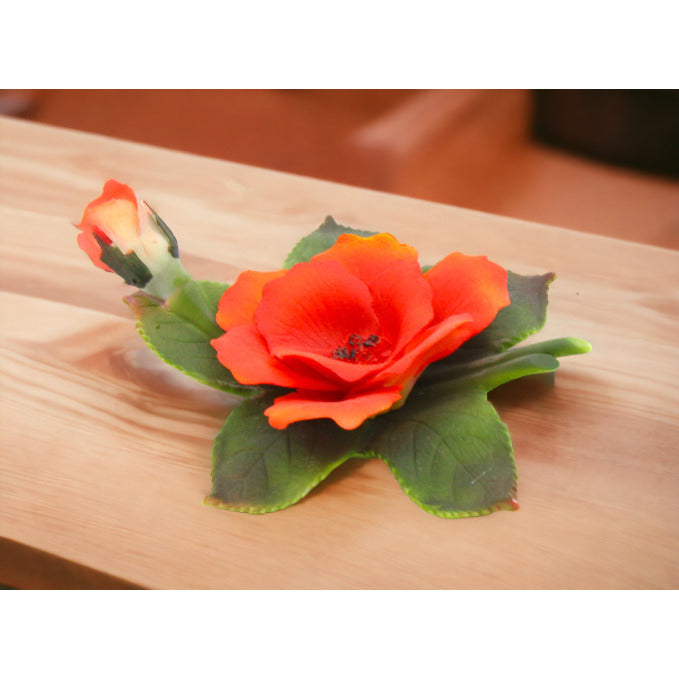 Ceramic Orange Wild Rose Flower FigurineHome DcorMomFarmhouse Kitchen Dcor, Image 1