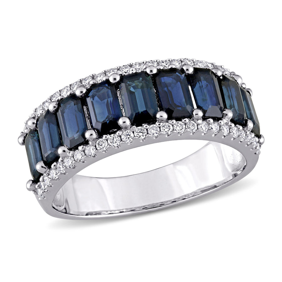 3.15 Carat (ctw) Blue Sapphire Ring band with Diamonds in 14K White Gold Image 1