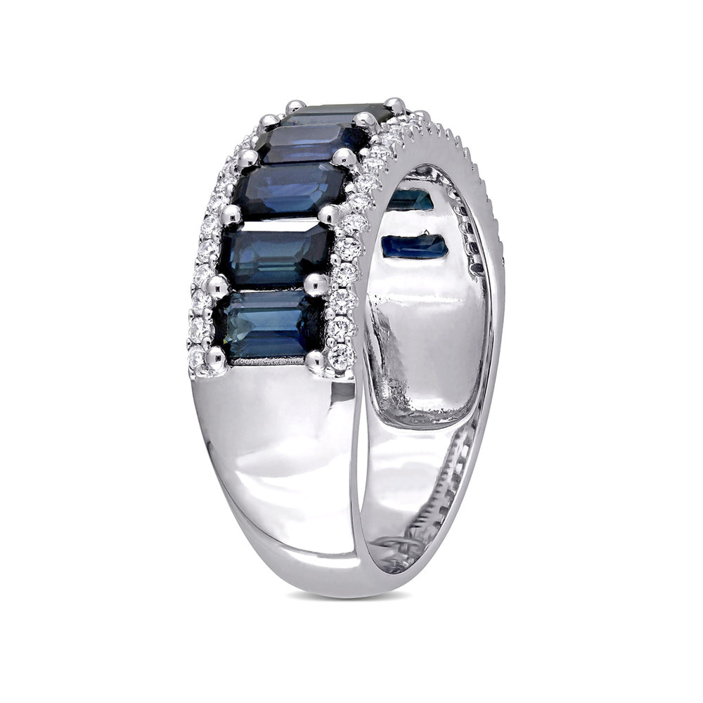 3.15 Carat (ctw) Blue Sapphire Ring band with Diamonds in 14K White Gold Image 2